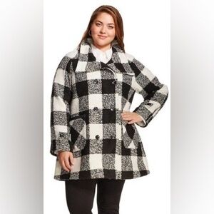 KC Collections Women's Plus Size Buffalo Plaid Funnel Neck Coat SZ XL